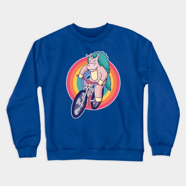 Retro Unicorn on a Bicycle Cartoon Crewneck Sweatshirt by SLAG_Creative